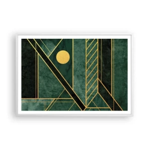 Plakat i hvid ramme - Dynamikken i guld og azurblå - 100x70 cm