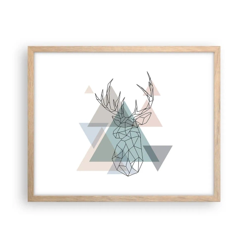 Plakat i ramme af lyst egetræ - I en geometrisk skov - 50x40 cm