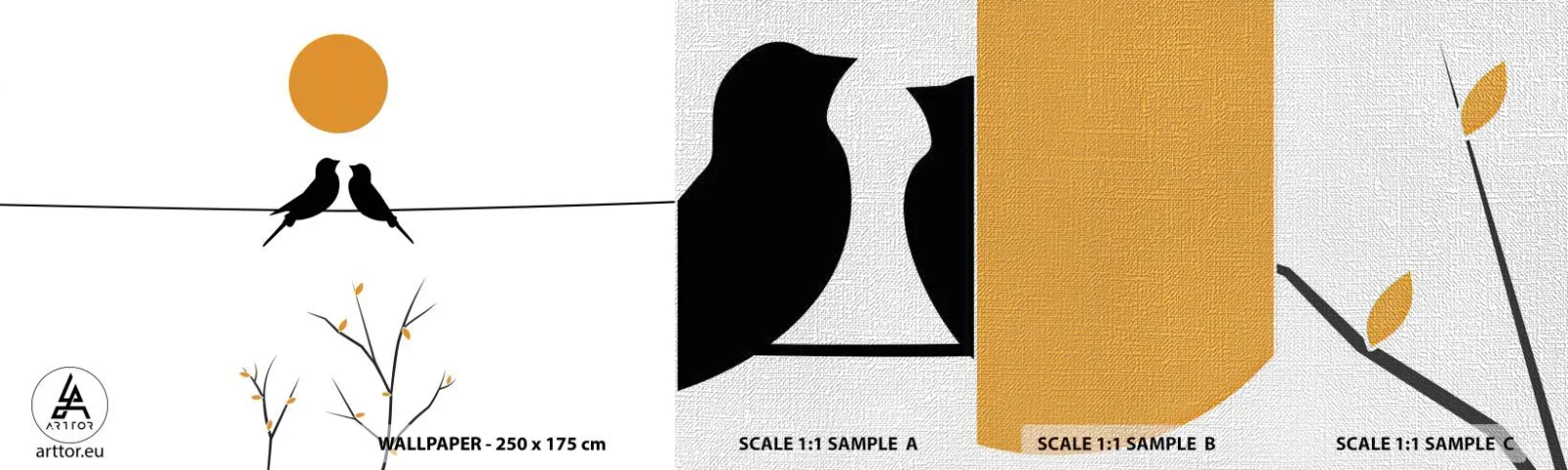 Prøve Fototapet Premium Canvas - Nattergal - Abstraktion, Fugle, Grafik - 100x30 cm