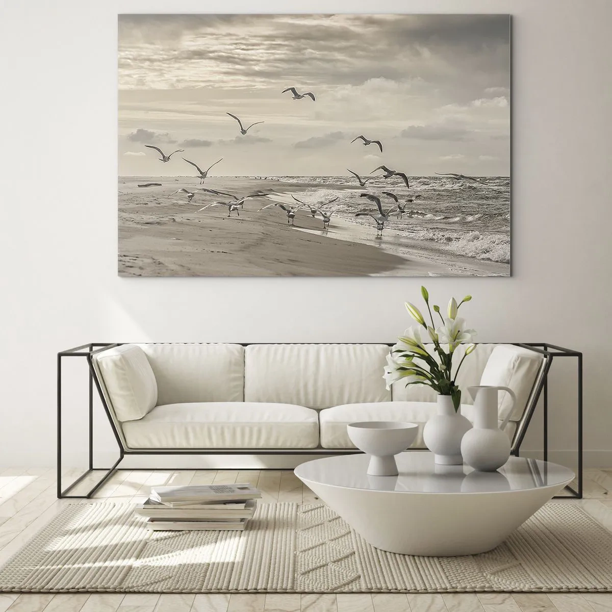 Billede på glas - Havet brummer, fuglene synger - 100x70 cm