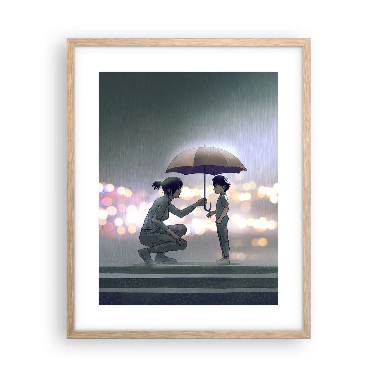 Plakat i ramme af lyst egetræ - Og alt er godt nu - 40x50 cm