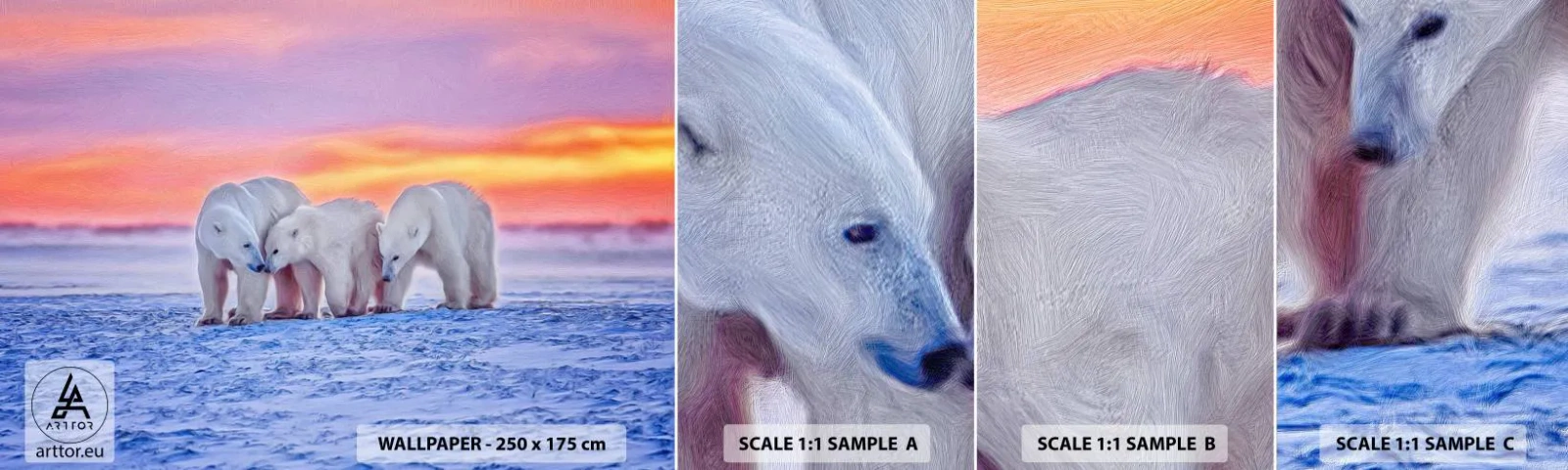 Fototapet Prøve Standard Eco - Familievarme er nok - Dyr, Isbjørn, Sne - 100x30 cm