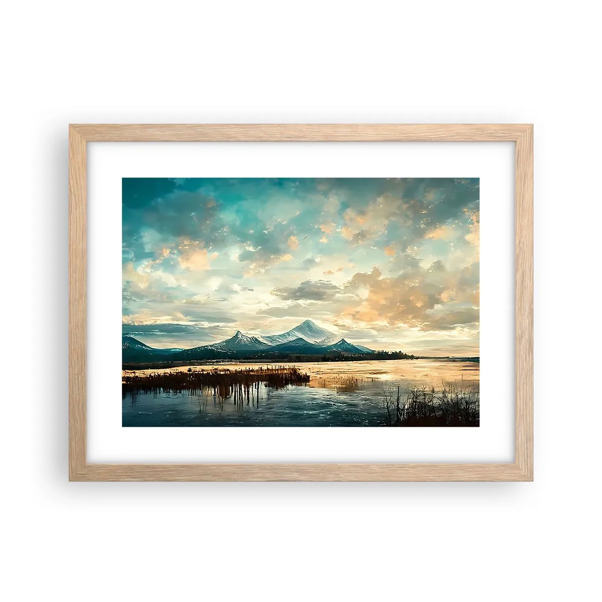 Plakat i ramme af lyst egetræ - Under himlens beskyttelse - 40x30 cm