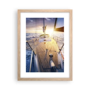 Plakat i ramme af lyst egetræ - Løber på bølgerne - 30x40 cm