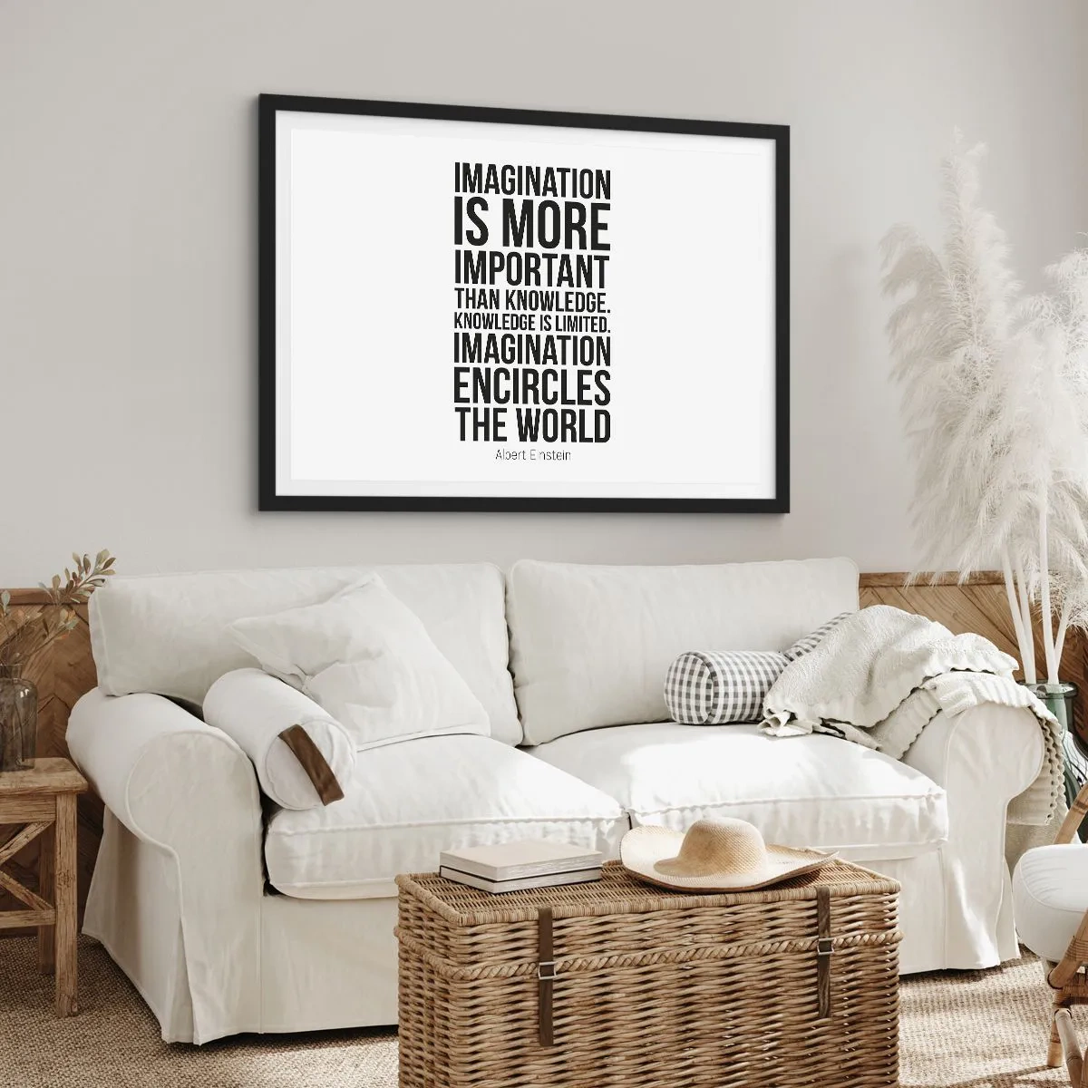 Plakat i sort ramme - Einstein om fantasiens kraft - 91x61 cm
