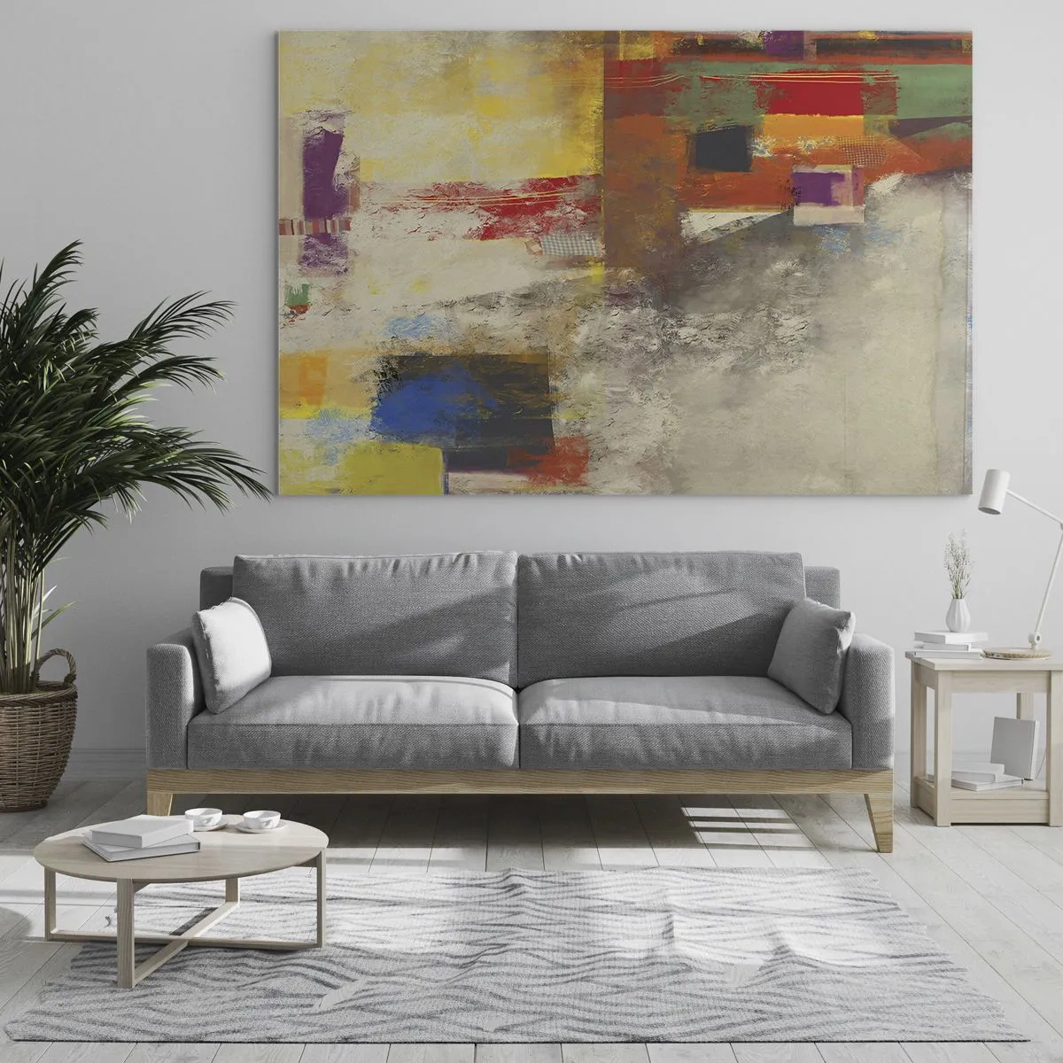 Billede på glas - Farverig abstraktion med geometriske former - 70x50cm - Geometri af farver - Moderne vægdekoration til stue og soveværelse ARTTOR