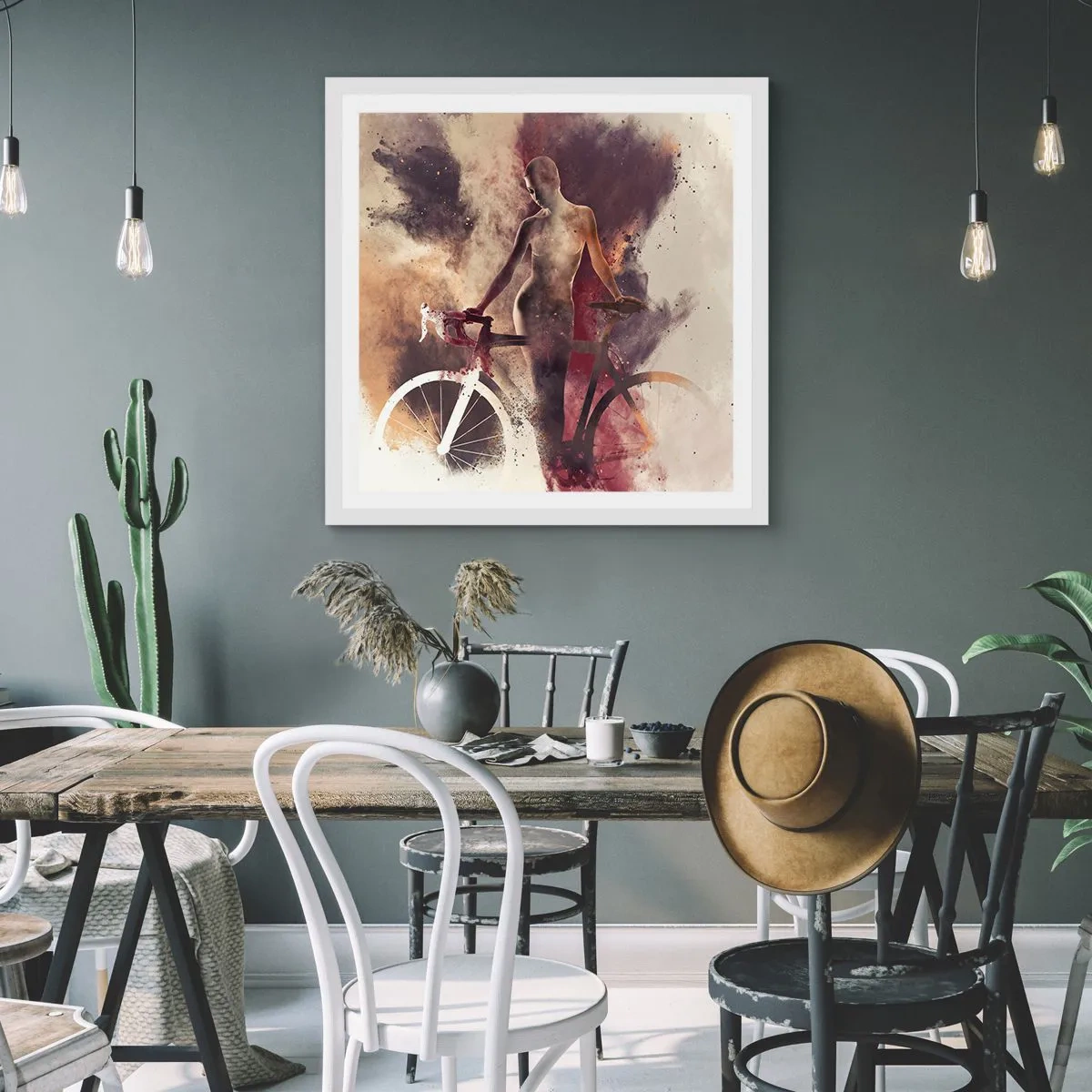 Plakat i hvid ramme - I marmor former den cyklende sjæl - 30x30 cm