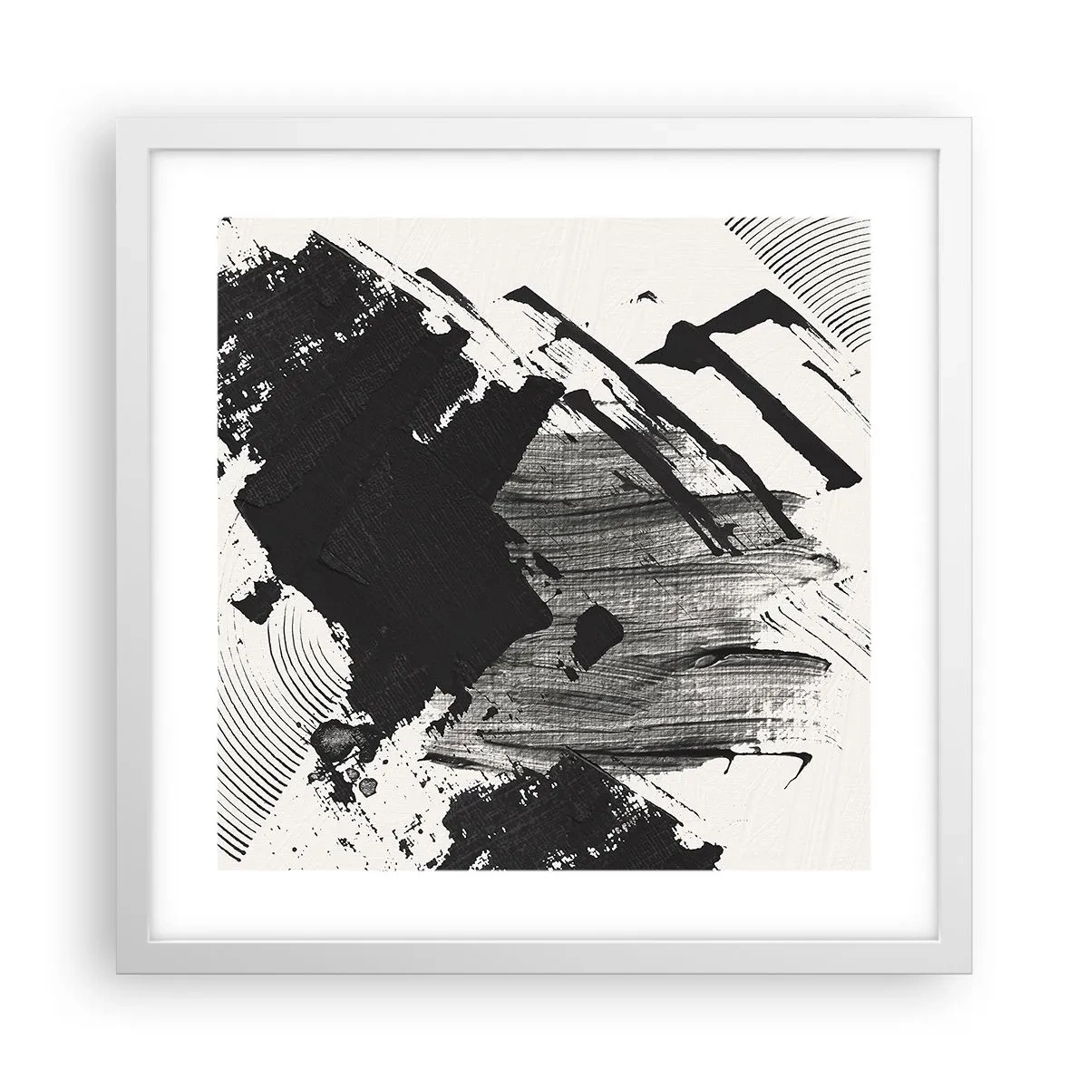 Plakat i hvid ramme - Abstraktion - det sortes udtryk - 40x40 cm