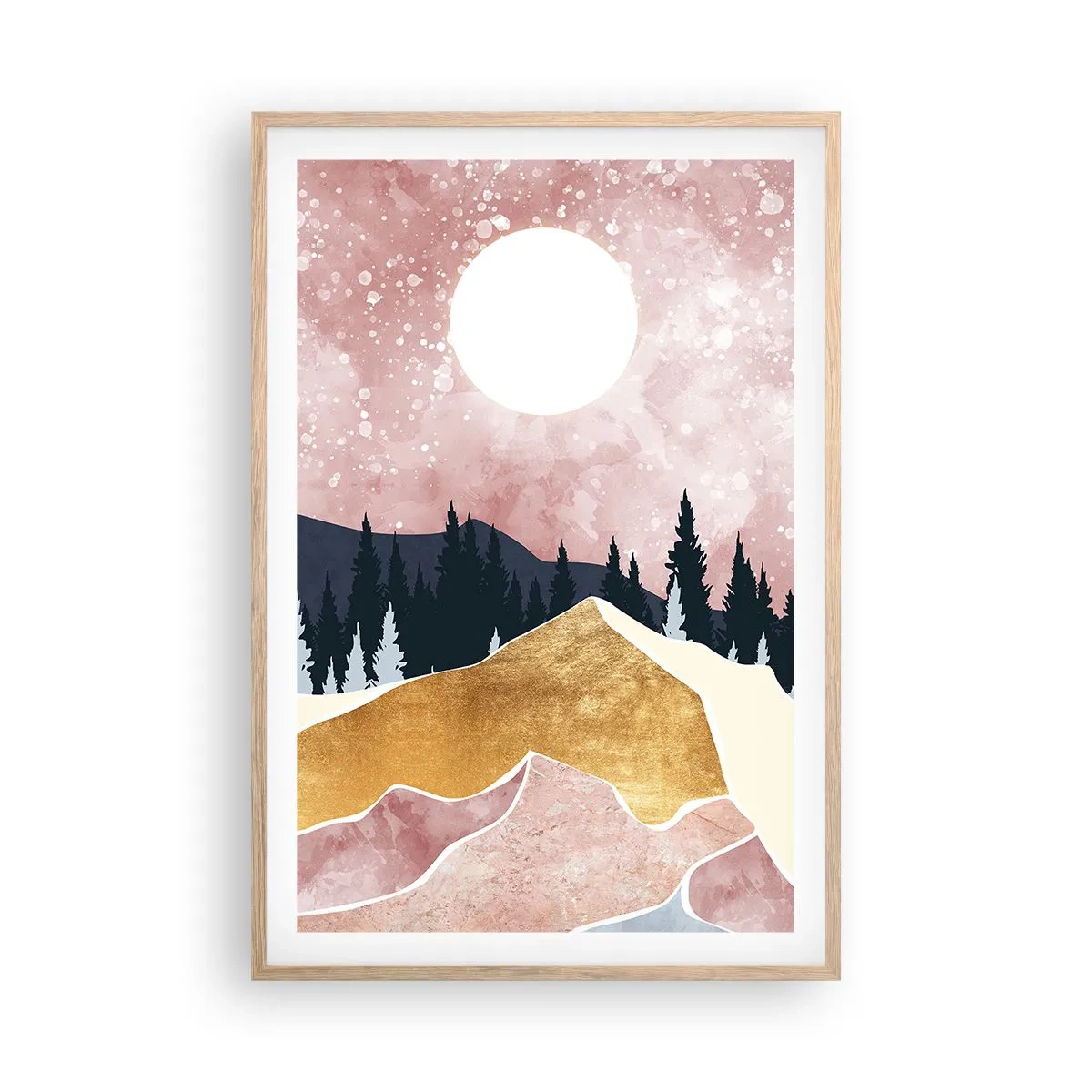 Plakat i ramme af lyst egetræ - Nattevagt - 61x91 cm