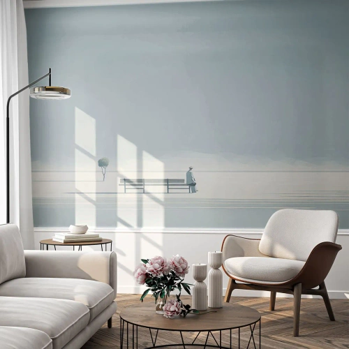 Fototapet Selvklæbende Deluxe Sticker - Ja, jeg venter. - Minimalistisk, Ensom, Mand - 300x210 cm