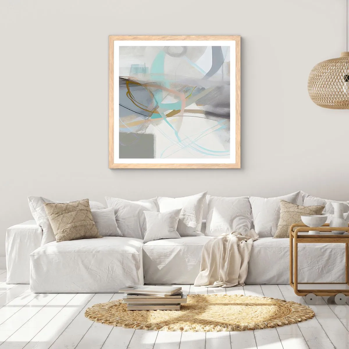 Plakat i ramme af lyst egetræ - Tågeagtig abstraktion - 40x40 cm