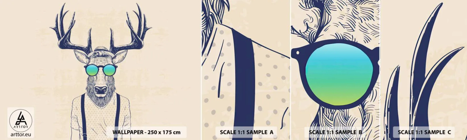 Fototapet Prøve Standard Eco - Hvem forventede du? - Abstraktion, Stykke, Hjort - 100x30 cm