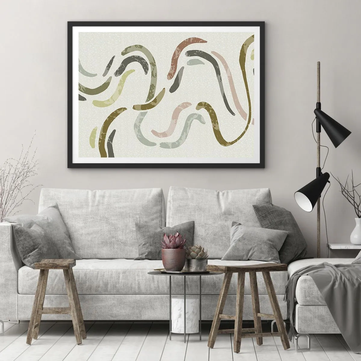 Plakat i sort ramme - Abstraktionens glade dans - 70x50 cm