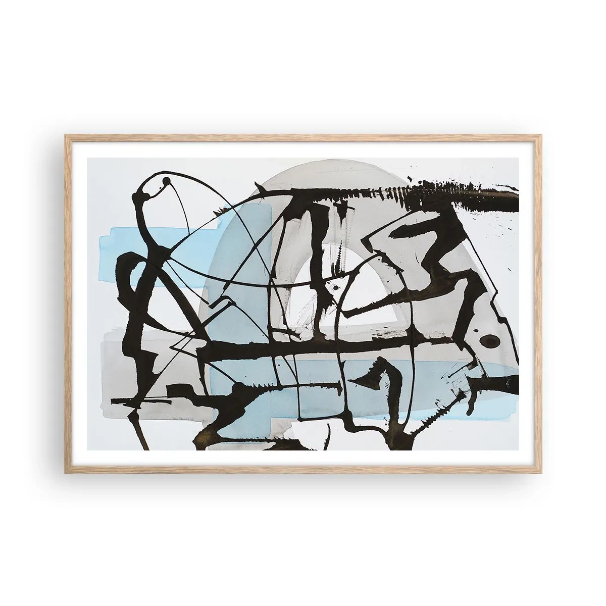 Plakat i ramme af lyst egetræ - Ikke desto mindre blå - 100x70 cm