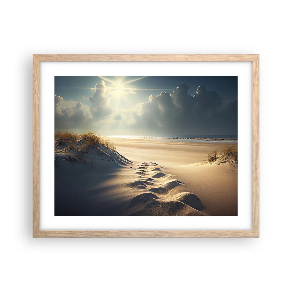 Plakat i ramme af lyst egetræ - Beroligende landskab - 50x40 cm