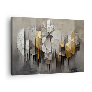 Lærredstryk - Billede på lærred - Geometrisk abstraktion i nuancer af guld og grå - 70x50cm - Komposition lavet af is og lys - Moderne vægdekoration til stue og soveværelse ARTTOR