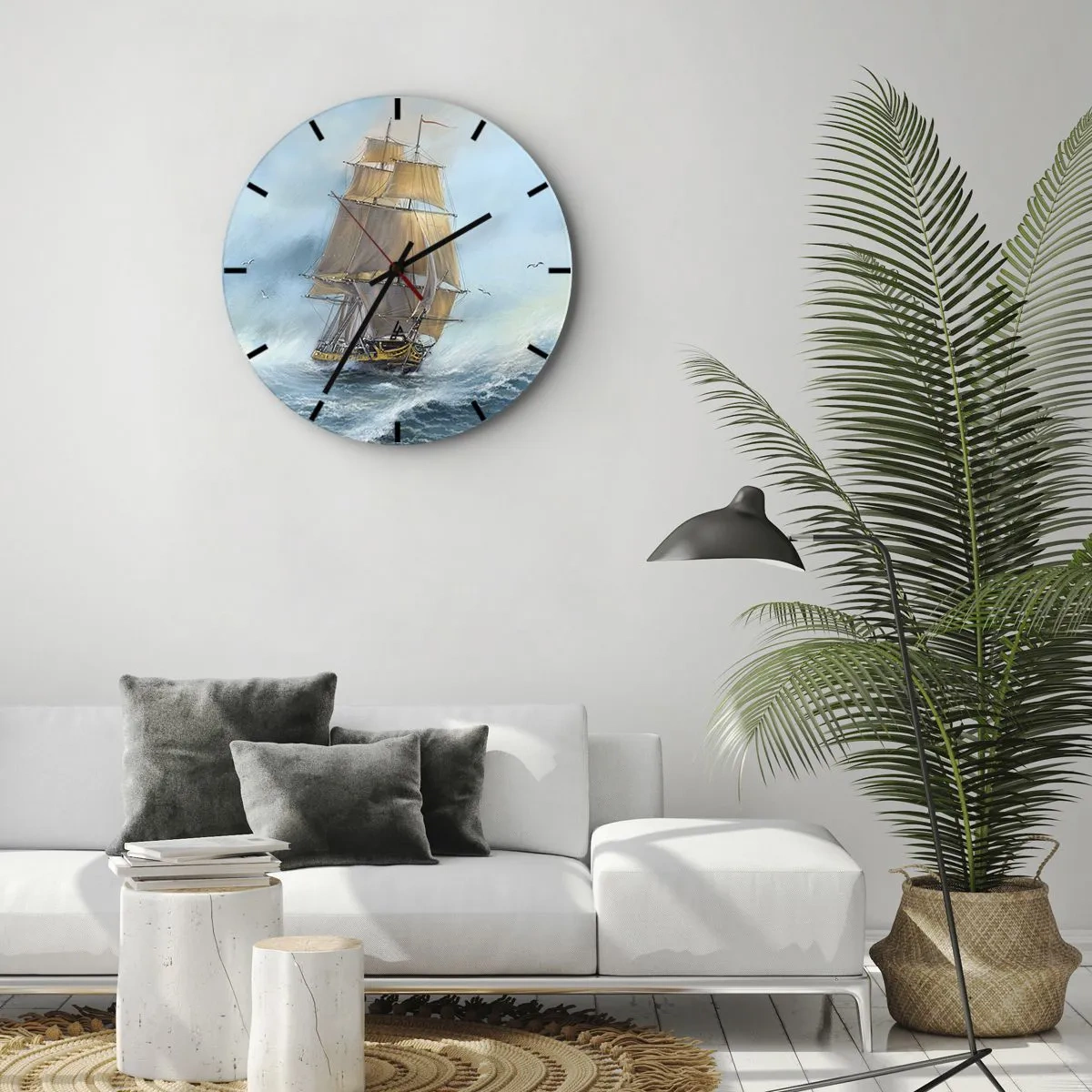 Vægur, Uret - Et sejlskib i et stormfuldt hav i dynamiske omgivelser - 30x30cm - Bølgende gennem bølgerne - Moderne vægdekoration til stue, køkken og soveværelse ARTTOR