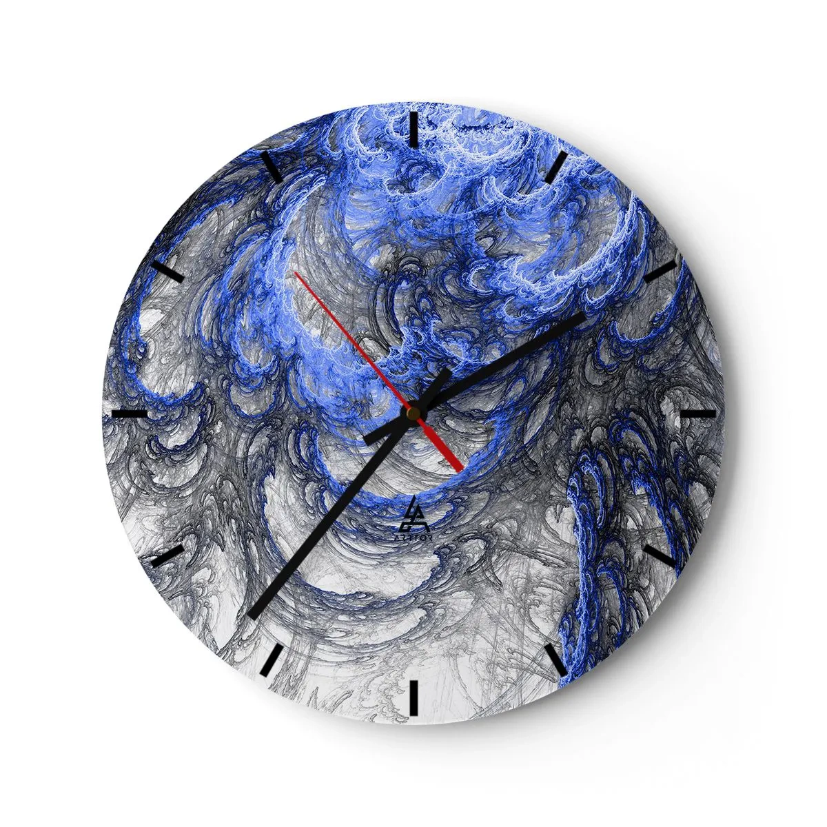 Vægur, Uret - Abstrakt bølgemotiv i blå og grå nuancer - 30x30cm - En bølges fødsel - Moderne vægdekoration til stue, køkken og soveværelse ARTTOR