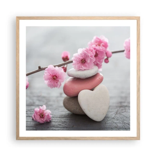 Plakat i ramme af lyst egetræ - Kirsebærblomstens lyksalighed - 60x60 cm