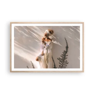 Plakat i ramme af lyst egetræ - Solen og pigen - 91x61 cm