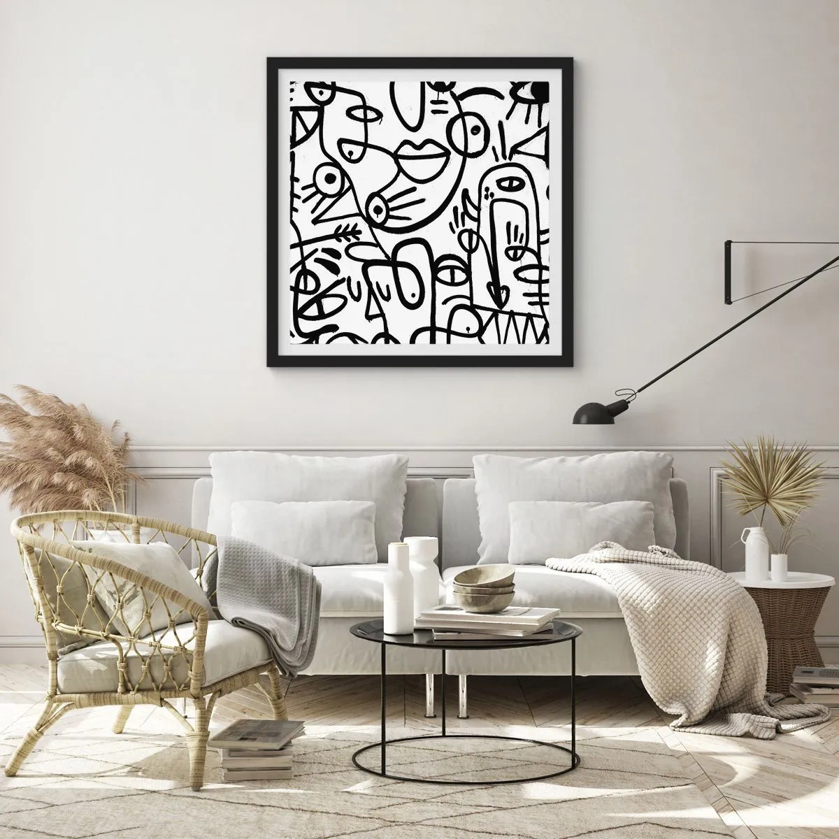 Plakat i sort ramme - Ansigter og luftspejlinger - 50x50 cm