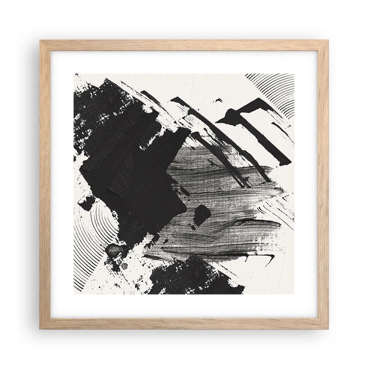 Plakat i ramme af lyst egetræ - Abstraktion - det sortes udtryk - 40x40 cm