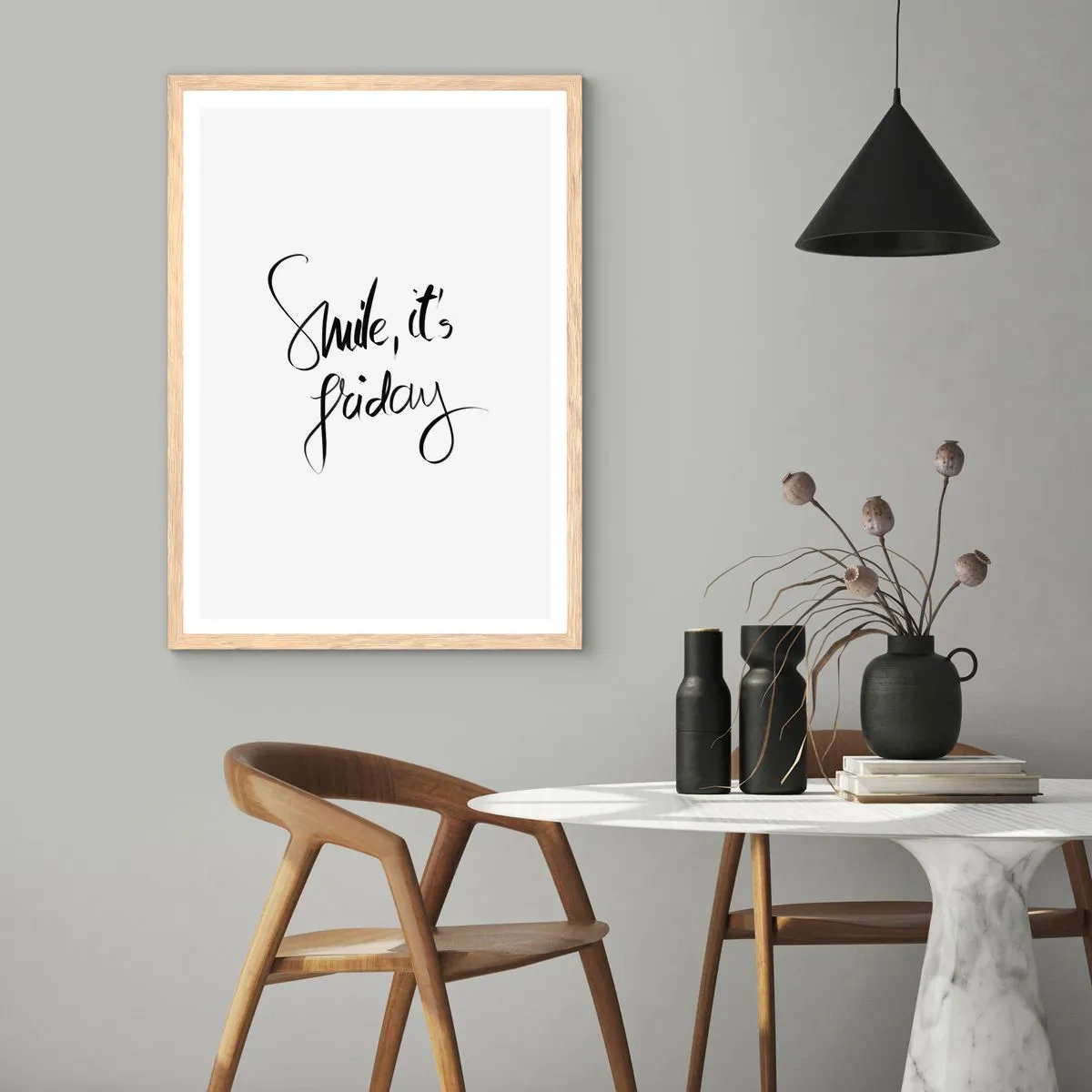 Plakat i ramme af lyst egetræ - Ægte glæde - 40x50 cm