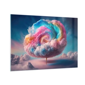 Billede på glas - En fantasifuld sky i pastelfarver, der ligner candyfloss. - 70x50cm - En drøm om en forlystelsespark - Moderne vægdekoration til stue og soveværelse ARTTOR