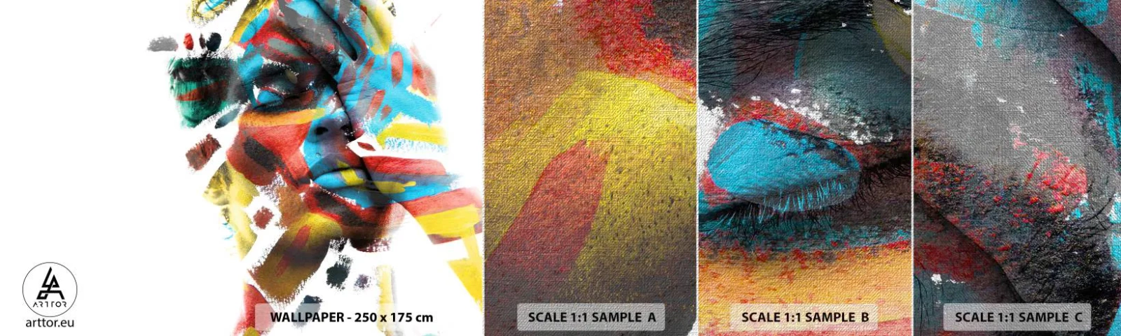 Prøve Fototapet Premium Canvas - Farverig personlighed - Abstraktion, Stykke, Grafik - 100x30 cm