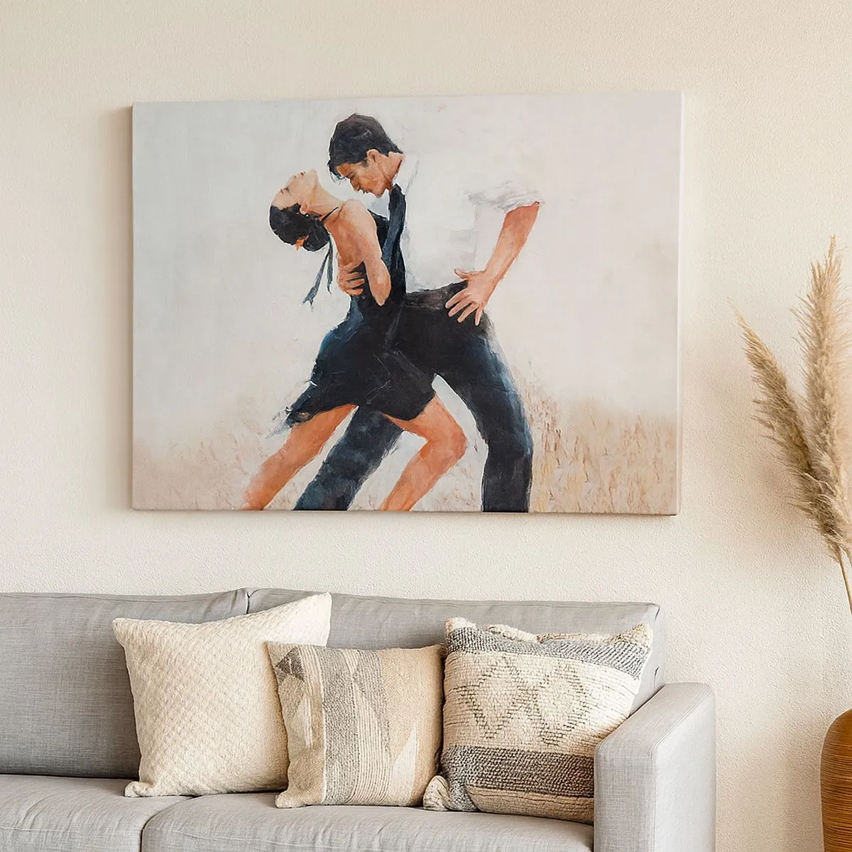 Lærredstryk - Billede på lærred - Et par, der danser, i et elegant, sensuelt billede - 70x50cm - Mine drømmes tango - Moderne vægdekoration til stue og soveværelse ARTTOR