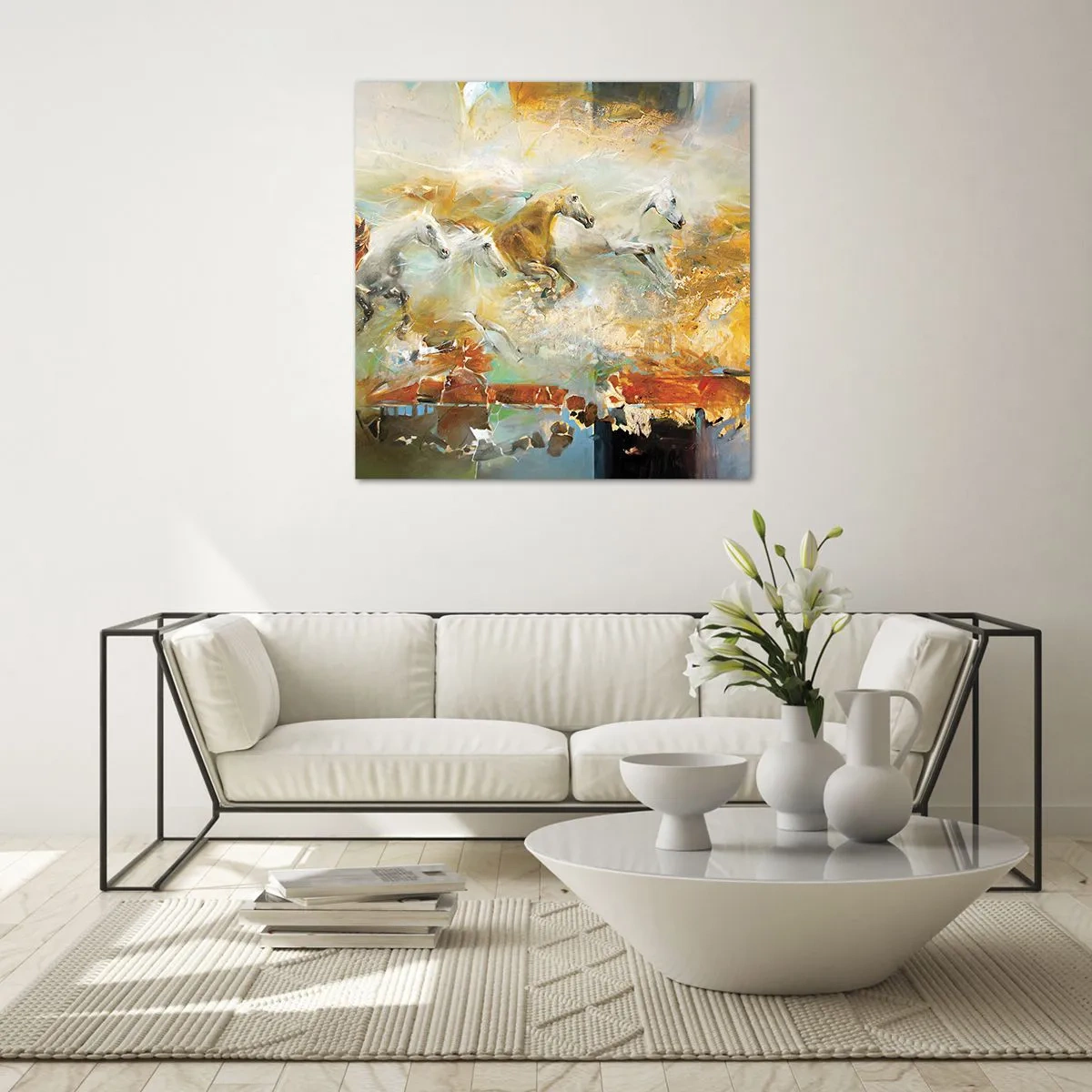 Billede på glas - Galopperer gennem lyset - 50x50 cm