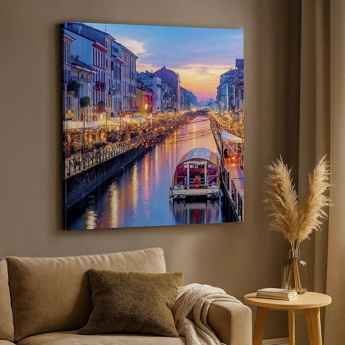 Lærredstryk - Billede på lærred - En aften med lys og sjov - 30x30 cm