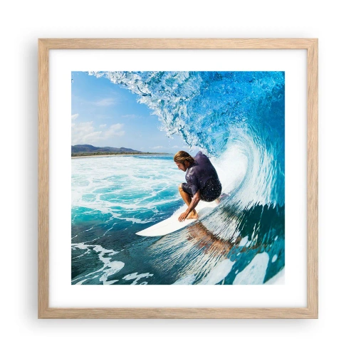 Plakat i ramme af lyst egetræ - Danser med bølgerne - 40x40 cm