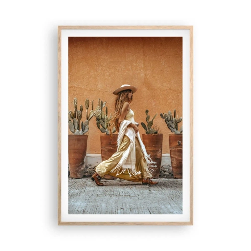 Plakat i ramme af lyst egetræ - I en hippieagtig stil - 61x91 cm