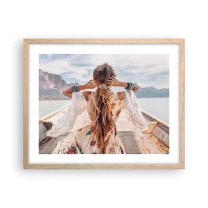 Plakat i ramme af lyst egetræ - På vej mod lykken - 50x40 cm