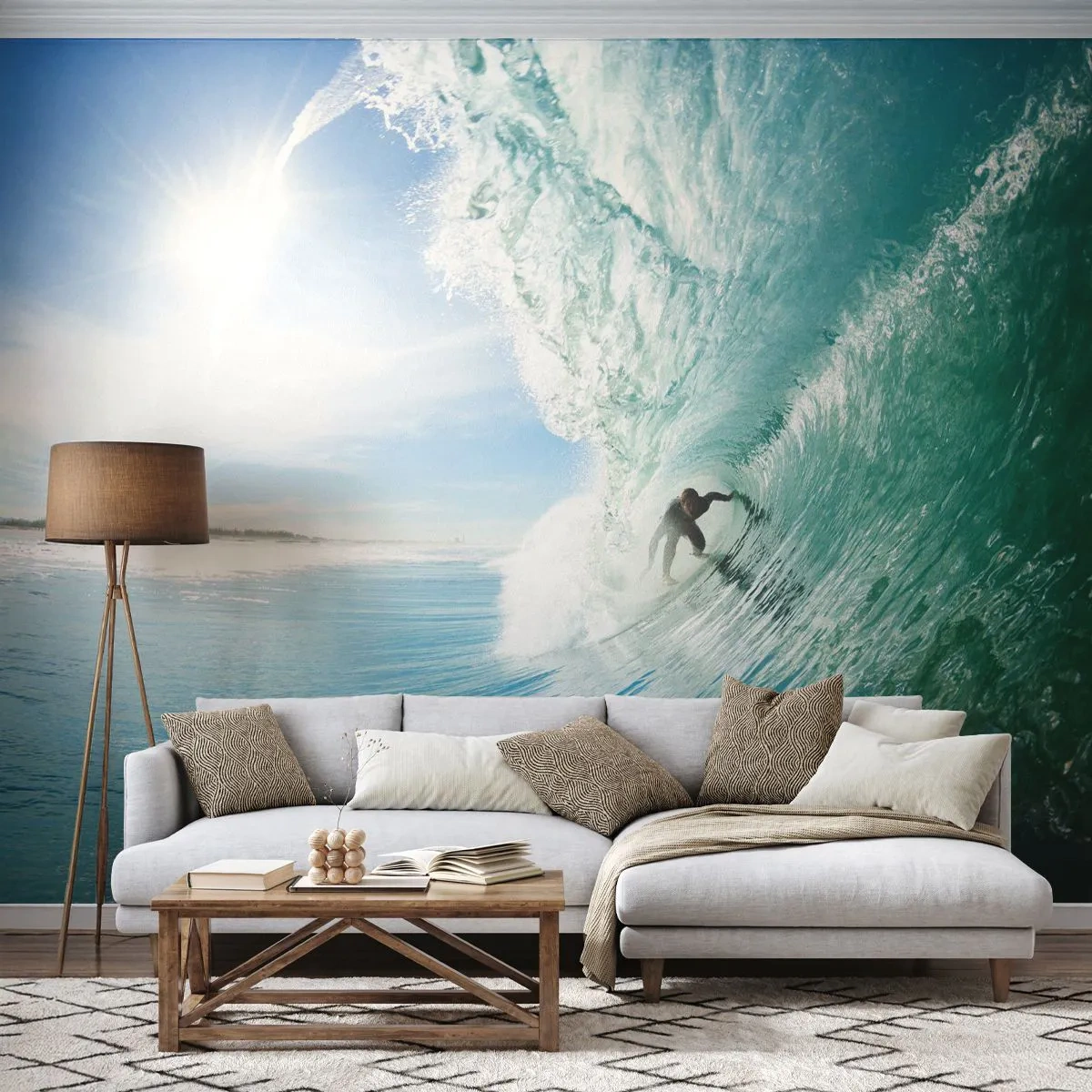 Fototapet Premium Sand - Altid på bølgen - Landskab, Ocean, Surfer - 100x70 cm