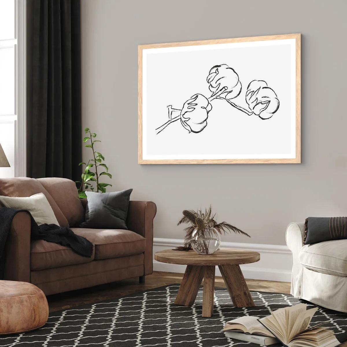 Plakat i ramme af lyst egetræ - Bomuld ned - 50x40 cm