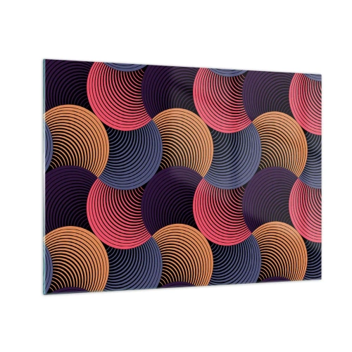 Billede på glas - Farverige koncentriske cirkler danner et geometrisk mønster - 70x50cm - I en cirkulær rytme - Moderne vægdekoration til stue og soveværelse ARTTOR