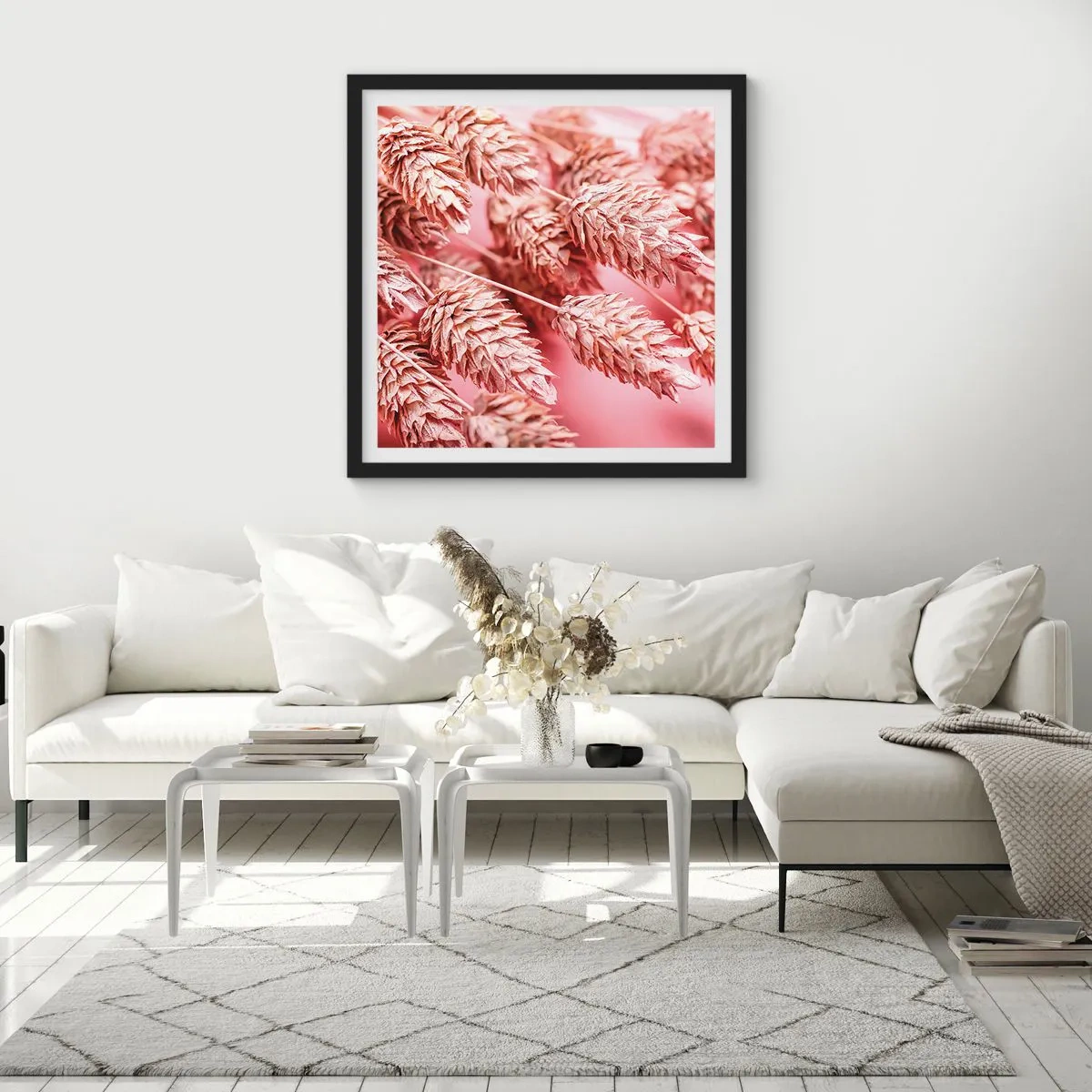 Plakat i sort ramme - Blomsterkaskade i lyserødt - 30x30 cm