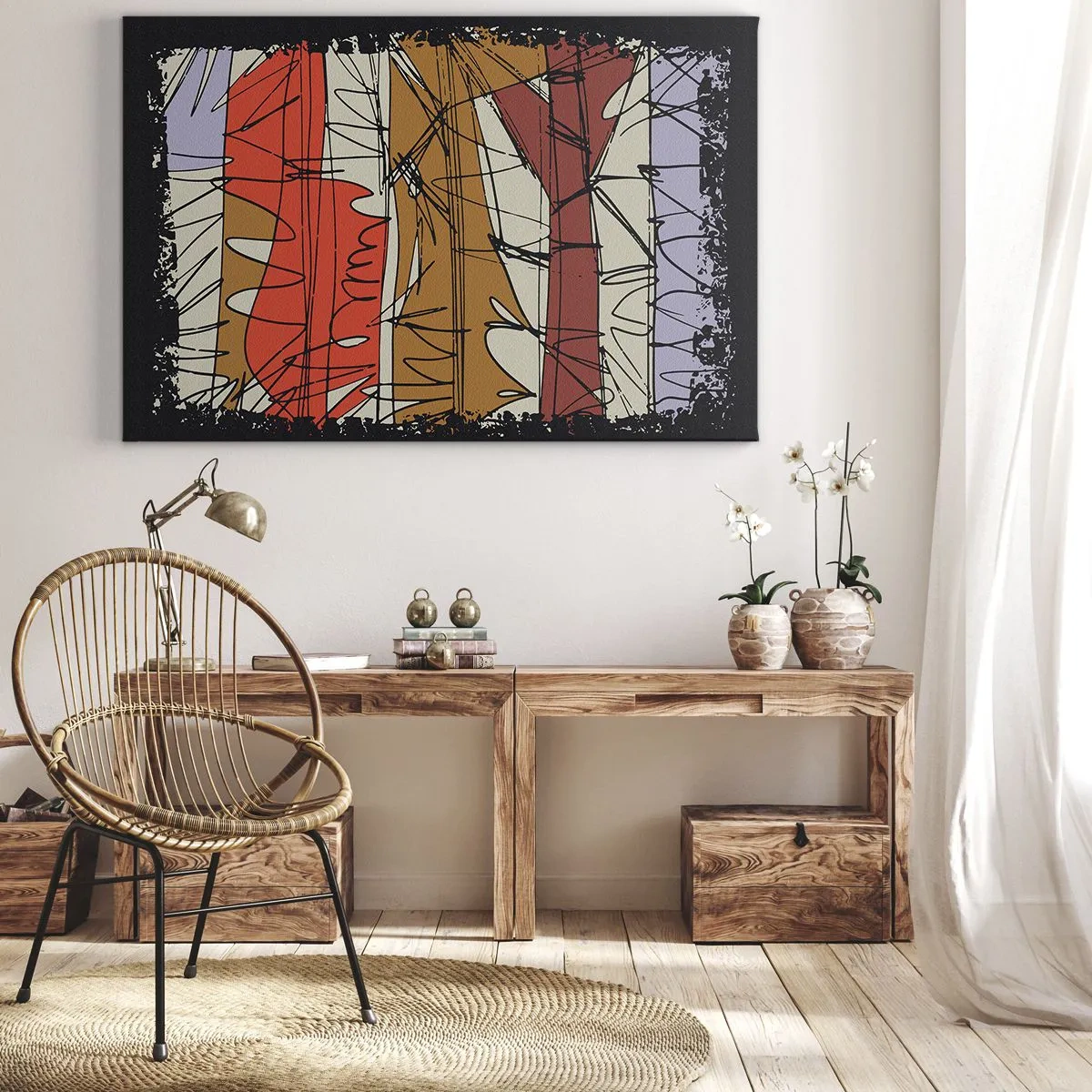 Lærredstryk - Billede på lærred - Abstrakt komposition i intense farver - 70x50cm - Spontan komposition - Moderne vægdekoration til stue og soveværelse ARTTOR