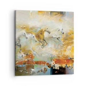 Lærredstryk - Billede på lærred - Galopperer gennem lyset - 70x70 cm