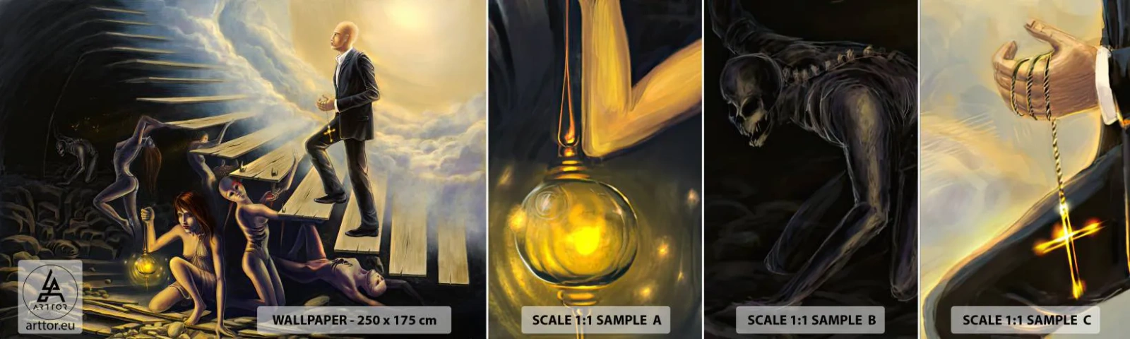 Prøve Fototapet Selvklæbende Deluxe Sticker - En dantesk rejse mod lyset - Abstraktion, Fantasi, Mennesker - 100x30 cm