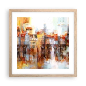 Plakat i ramme af lyst egetræ - Under broen også smuk - 40x40 cm