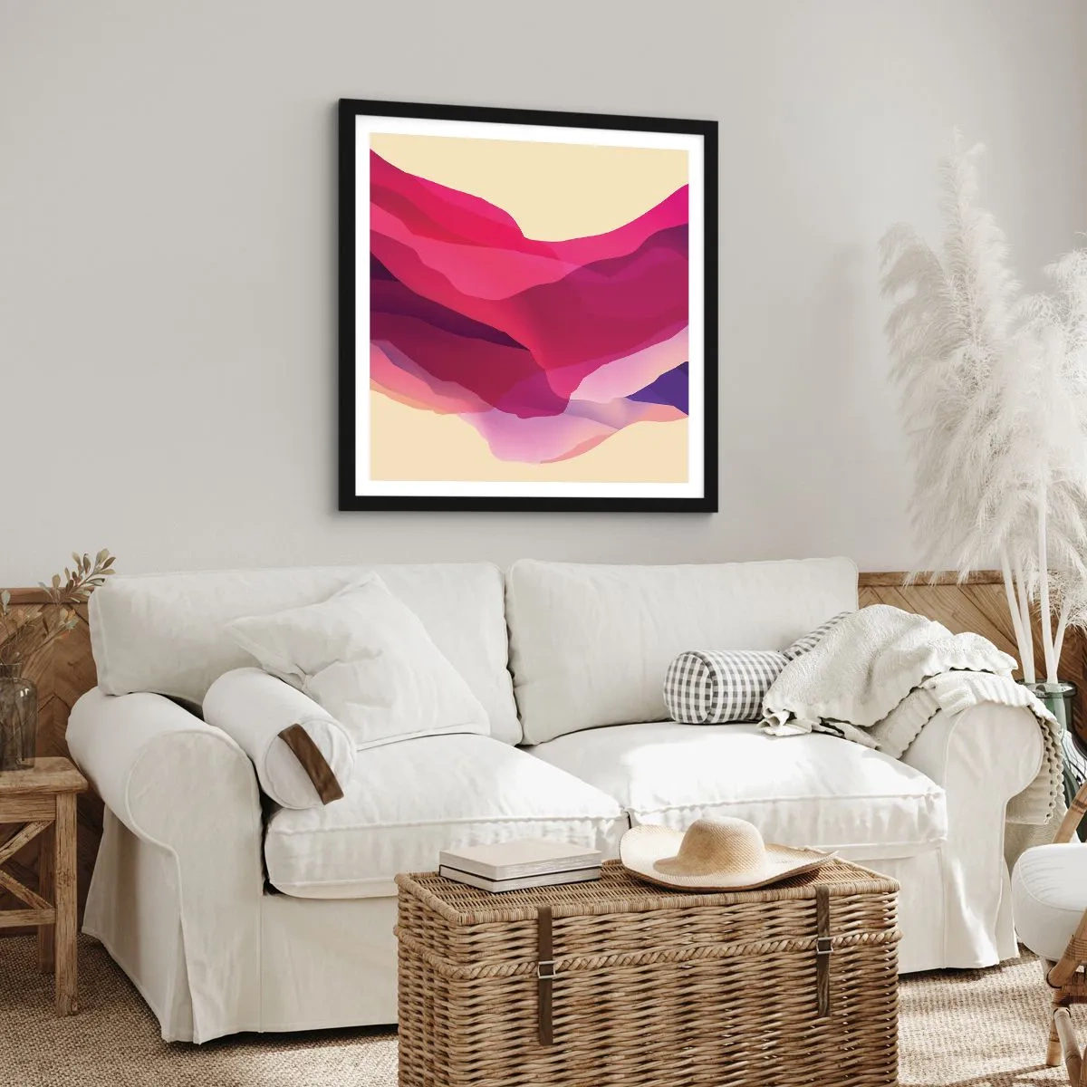 Plakat i sort ramme - Bølger i lilla - 50x50 cm