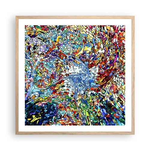 Plakat i ramme af lyst egetræ - Dråbe af farvet glas - 60x60 cm