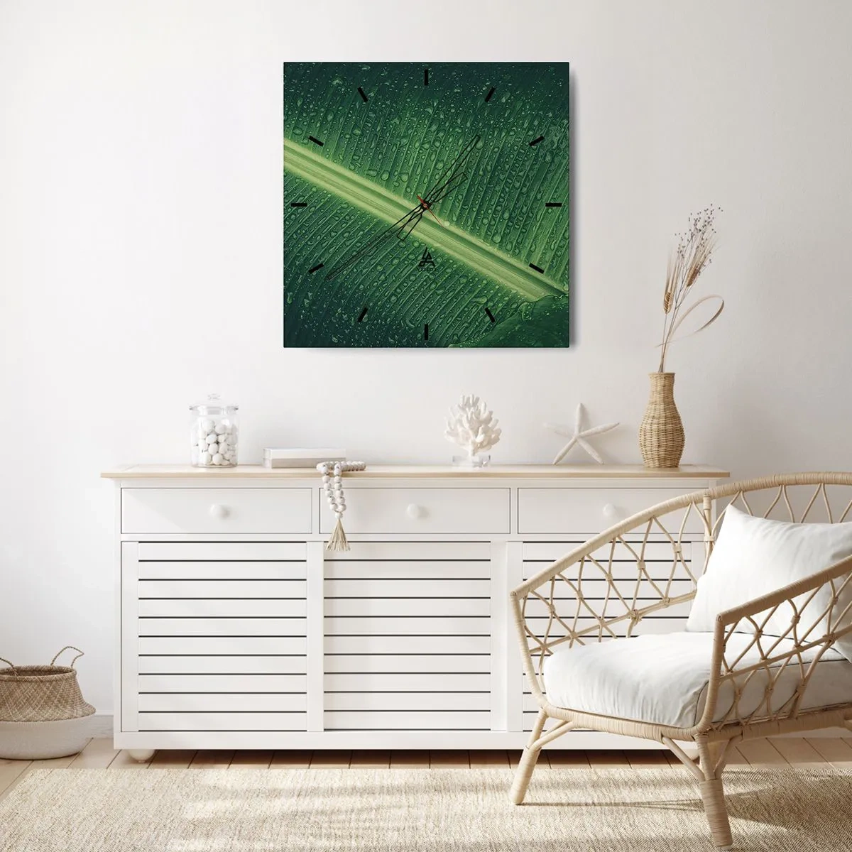 Vægur, Uret - Grøn struktur - 40x40 cm