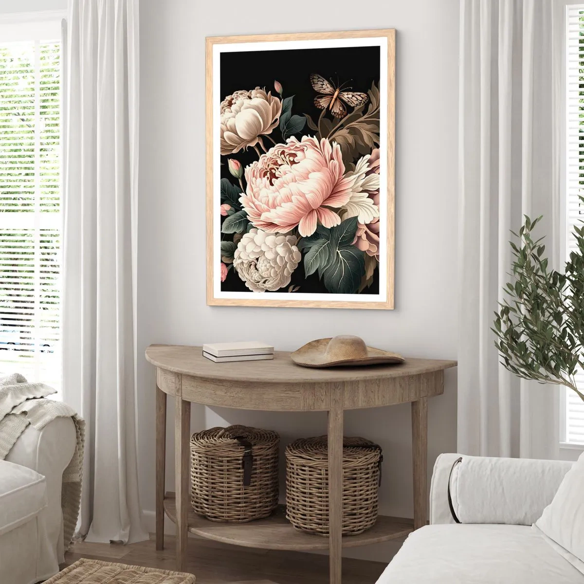 Plakat i ramme af lyst egetræ - I barok stil - 70x100 cm