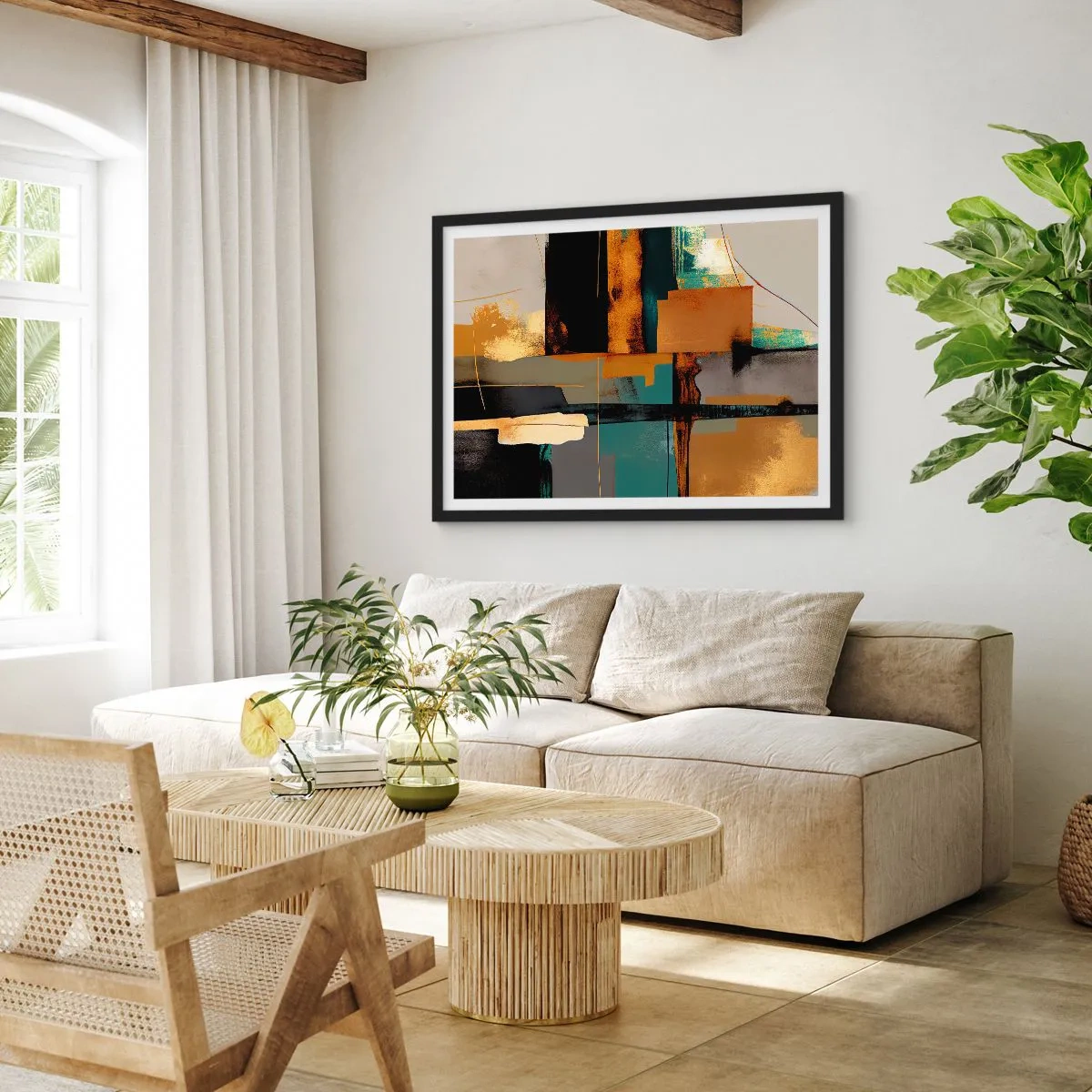 Plakat i sort ramme - Abstraktion - lys og skygge - 50x40 cm