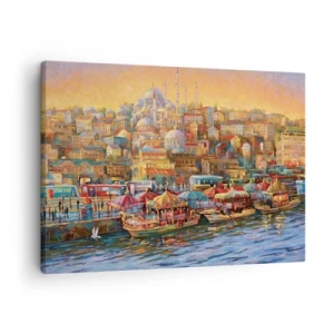 Lærredstryk - Billede på lærred - Malerisk panorama over Istanbul med udsigt over bugten og byen - 70x50cm - En historie fra Istanbul - Moderne vægdekoration til stue og soveværelse ARTTOR