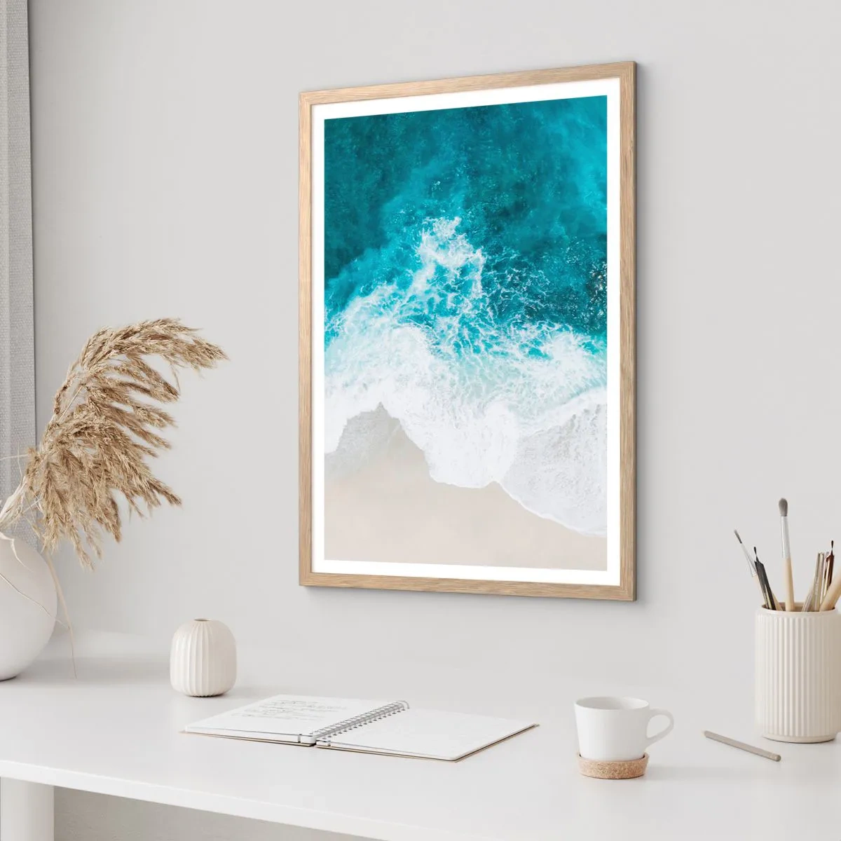 Plakat i ramme af lyst egetræ - Naturlig kærtegn - 70x100 cm